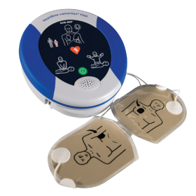 HeartSine Samaritan PAD Machine with Adult Defibrillator Pads Connected
