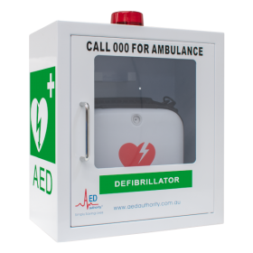 Empty Alarmed White AED Authority Cabinet for Defibrillator machines