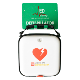 Green AED Authority Defibrillator Wall Bracket With Physio Control Lifepak CR2 Defibrillator