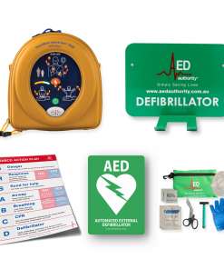 Picture of HeartSine 500P AED with green wall bracket